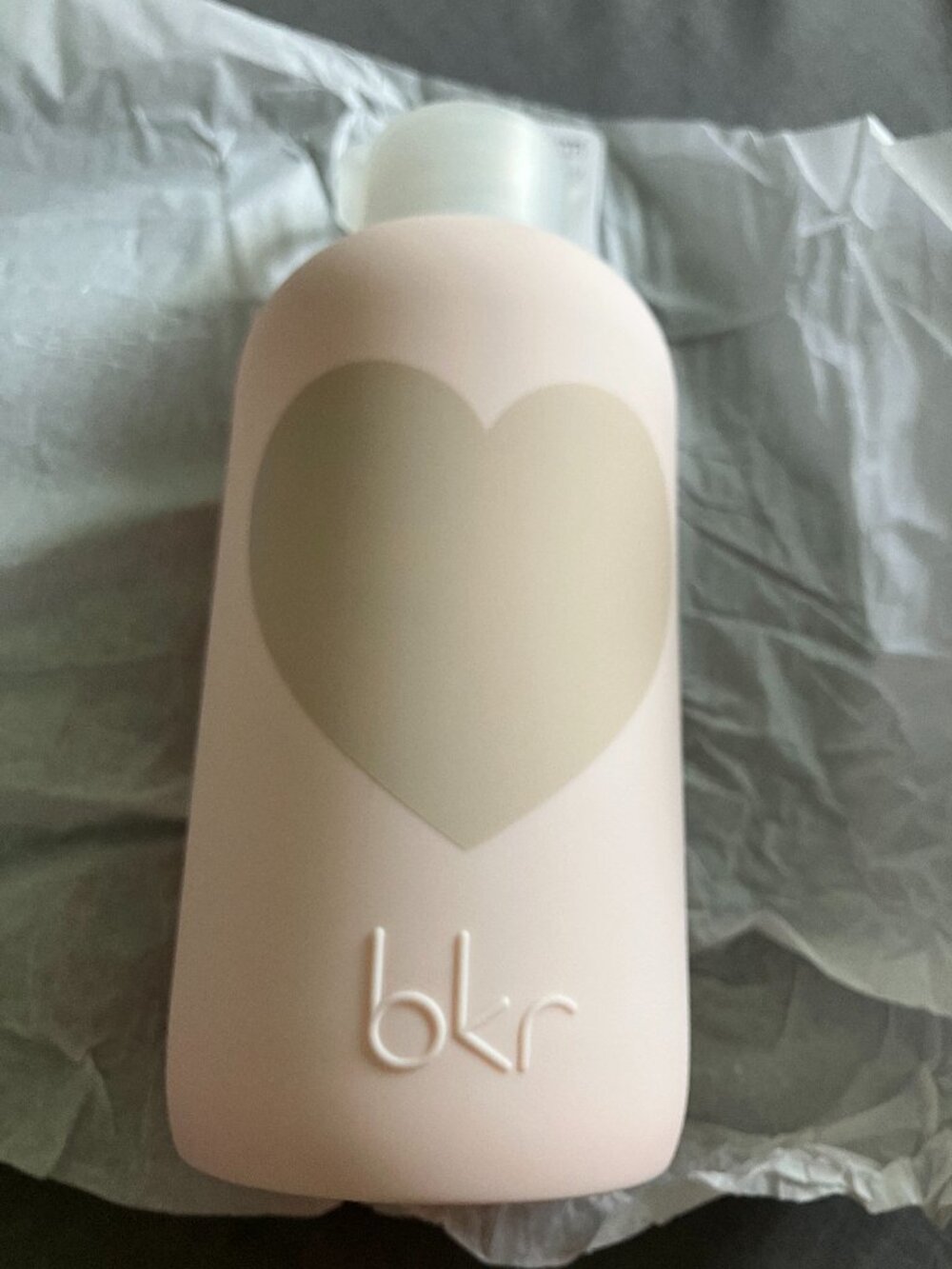 BKR Glass Water Bottle Silicone Sleeve Tutu Love Pink w/ Beige Heart 16oz/500ml